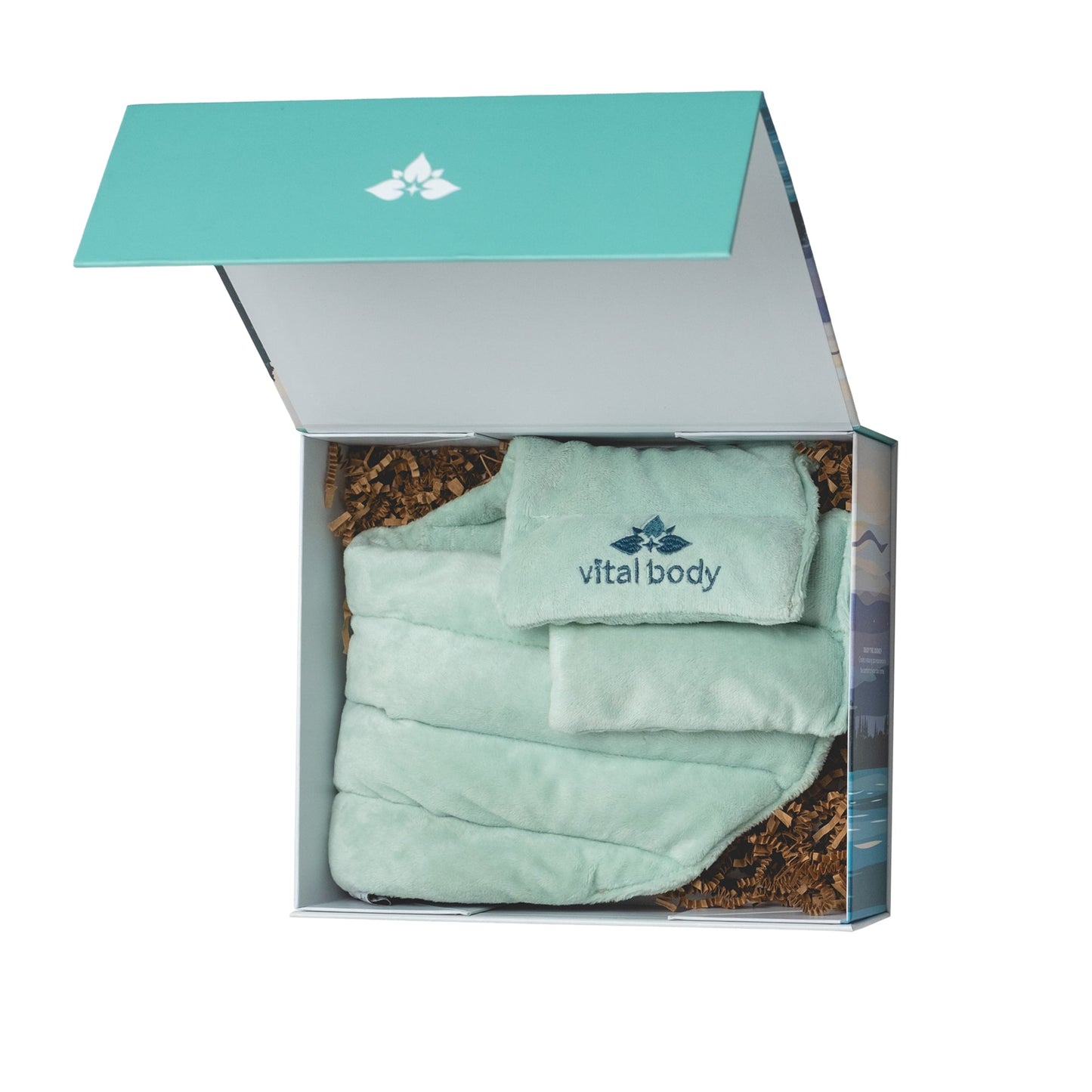 Vital Body hot pack folded in an open box on a white background