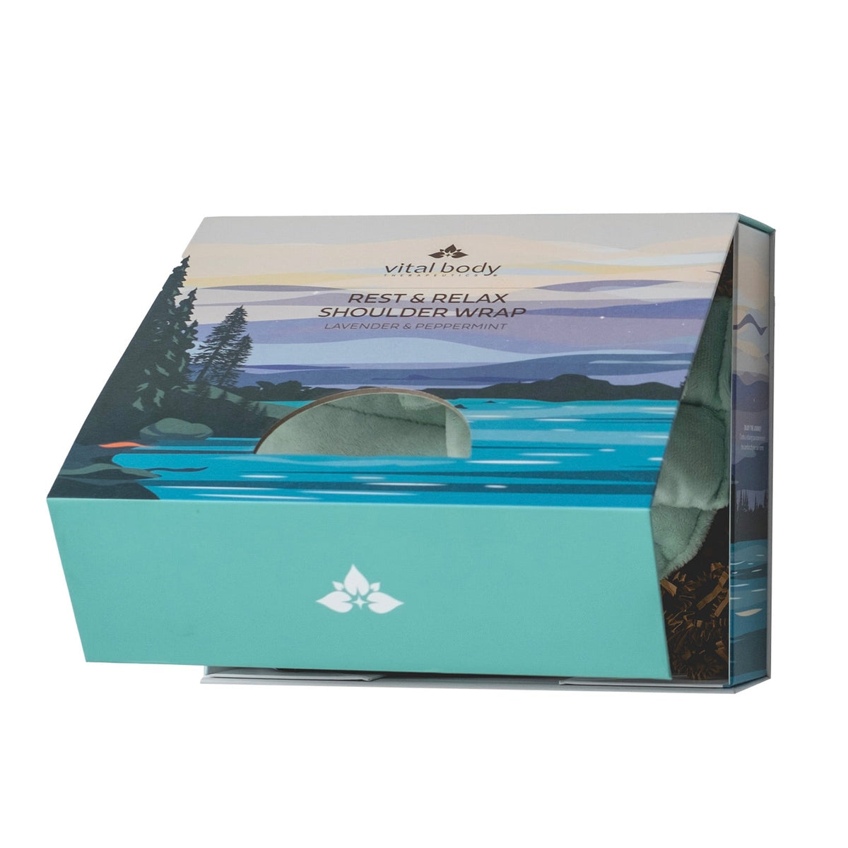 Vital Body Rest & Relax Shoulder Wrap packaging with scenic design