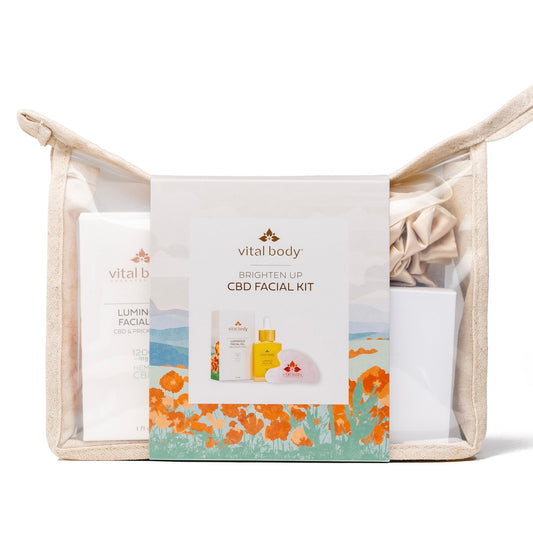 Vital B CBD Facial Kit with products and packaging on a white background